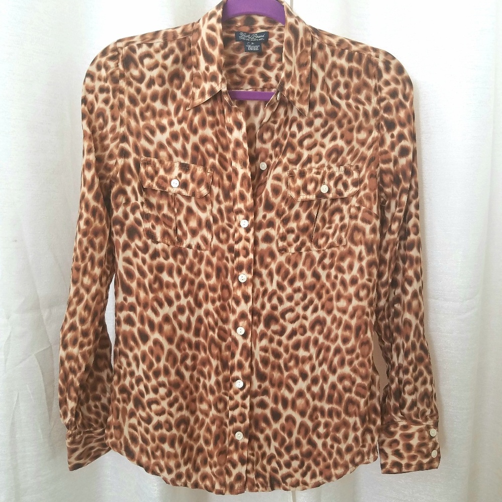 Lucky Brand Silk Leopard Button Down Top